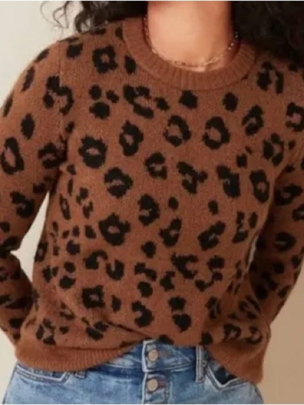 Old Navy Brown and Black Leopard Crewneck Sweater